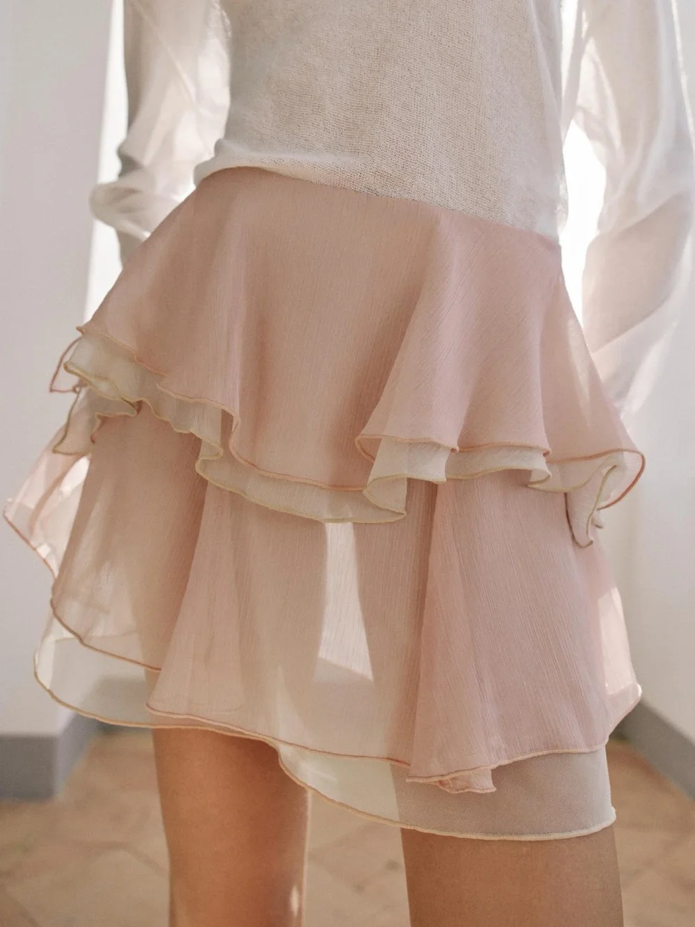 Zara NWT Dusty pink Tiered layered Ruffle Mini Skirt